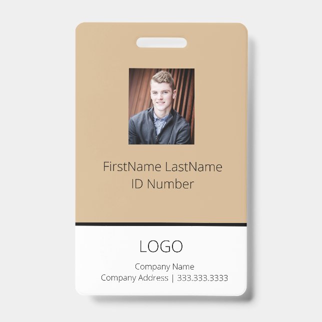 Tan Employee-ID-Abzeichen mit Strichcode Ausweis (Vorderseite)