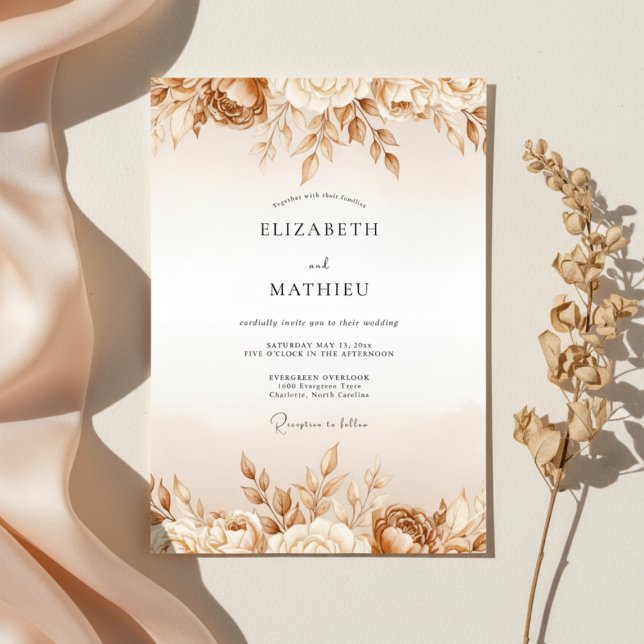 Tan Ethereal Bloom Wedding Einladung (Von Creator hochgeladen)