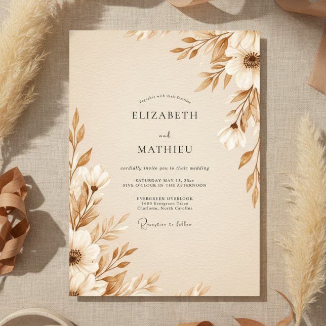 Tan Ethereal Botanical Wedding Einladung (Von Creator hochgeladen)
