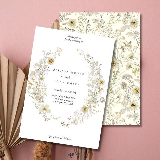 Tan Flora Boho Wildblume Wedding Einladung (Von Creator hochgeladen)