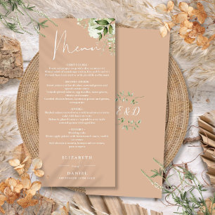 Tan Floral Greenery Monogram Wedding Dinner Menükarte