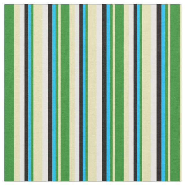 Tan, Forest Green, Deep Sky Blue, Black and White Stoff (Nahaufnahme)