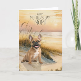 Tan French Bulldog Sunset Beach Mother's Day Feiertagskarte
