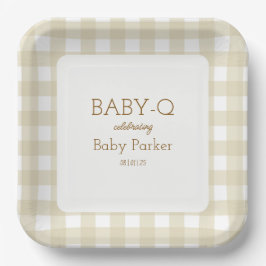 Tan Gingham Baby-Q Square Plate 2 Pappteller