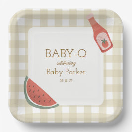 Tan Gingham Baby-Q Square Plate Pappteller