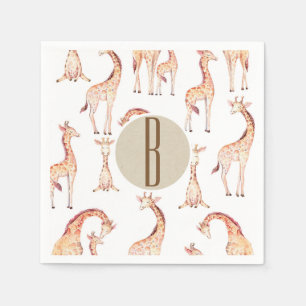 Tan Giraffes Baby Shower Monogram Letter Initial Serviette