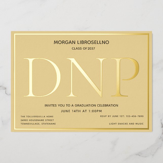 Tan Gold DNP Abschluss Folieneinladung (Vorderseite)