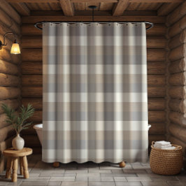 Tan Gray Ivory Neutral Rustikal Kariert Duschvorhang