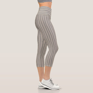Tan & Gray Stripes Boho Capri Leggings