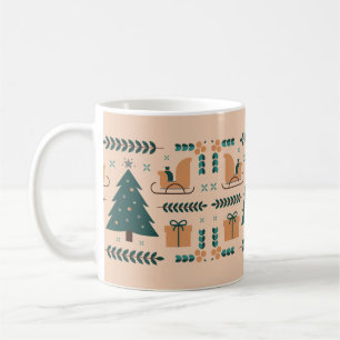 Tan Green Festive Geometric Folk Holiday Kaffeetasse