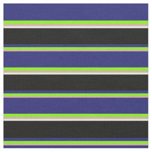 Tan, Green, Midnight Blue, Black und White Lines Stoff