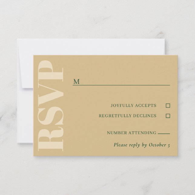 Tan & Green Wedding RSVP Karte (Vorderseite)