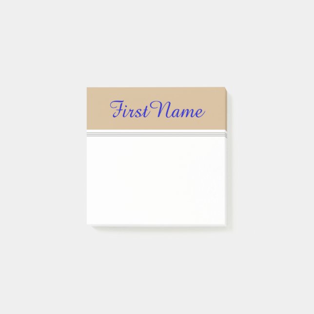 TAN-Hintergrund mit blauem elegantem Post-it Klebezettel (Vorderseite)
