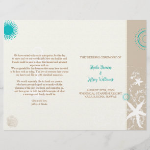 Tan Ivory Aqua Beach Wedding BiFold Programm