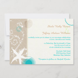 Tan Ivory Aquamarin Modern Beach Wedding Einladung