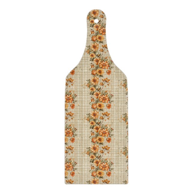 TAN KARIERT MIT ORANGE FALL AUTUMN BLUME SCHNEIDEBRETT (Vorderseite)