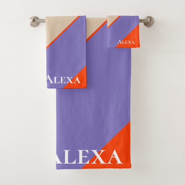 Tan, Lavender & Orange Nautical Coastal Decorative Badhandtuch Set (Insitu)