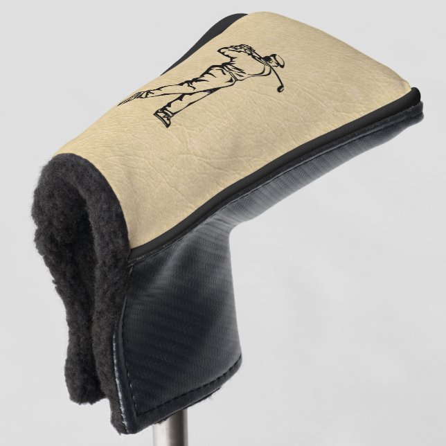 Tan Leather Look Golf Design Headcover (3/4 Vorderseite)