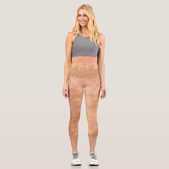Tan Leder Look capri Leggings (Vorderseite)