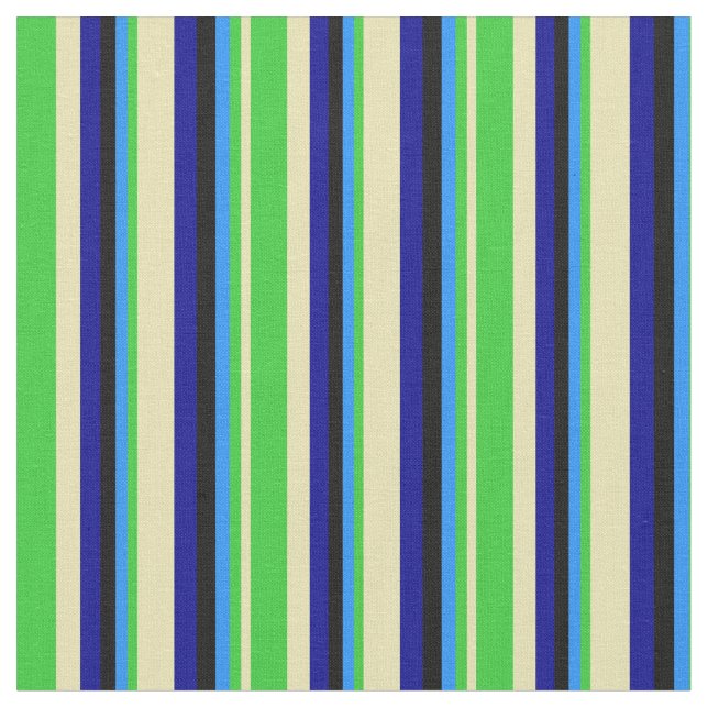 Tan, Lime Green, Blue, Black & Dark Blue Lines Stoff (Nahaufnahme)