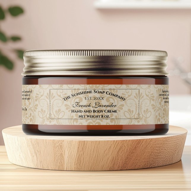 Tan Linen Paper Style Cosmetics JAR Label (Von Creator hochgeladen)