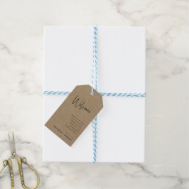 Tan linen Simple Script Begrüßungsgeschenk-Tag Geschenkanhänger