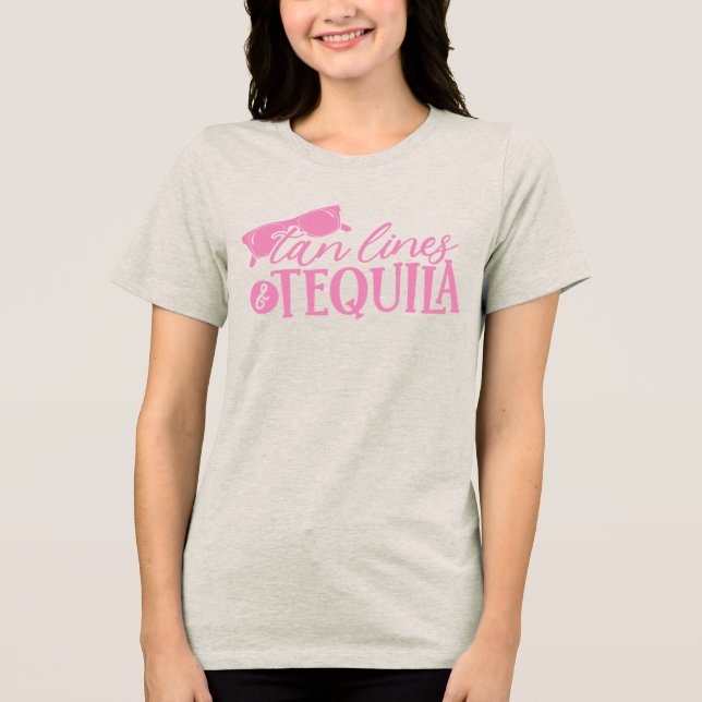 Tan Lines und Tequila Zitat Junggesellinnenabschie Tri-Blend Shirt (Vorderseite)