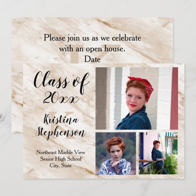 Tan Marble 3 Foto School Abschluss Ankündigung (Vorne/Hinten)