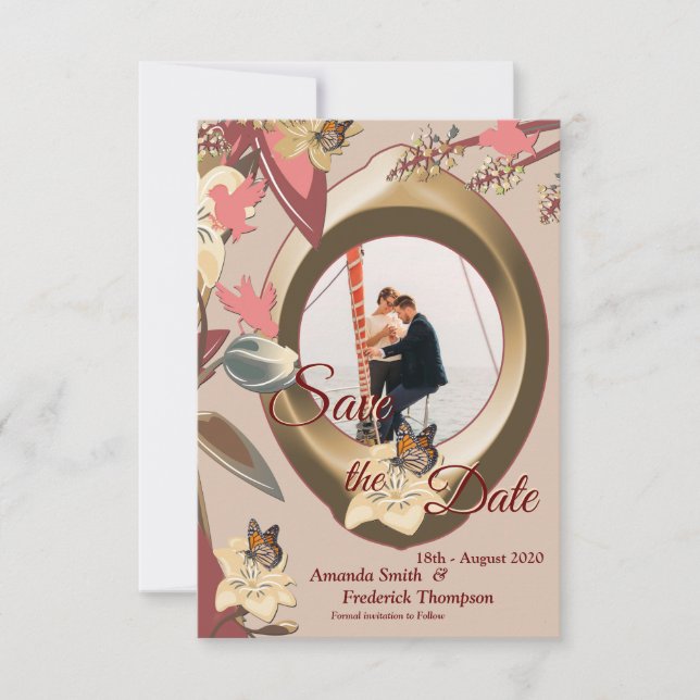 Tan - Marsala Wine & Drehung von Pink Save The Date (Vorderseite)