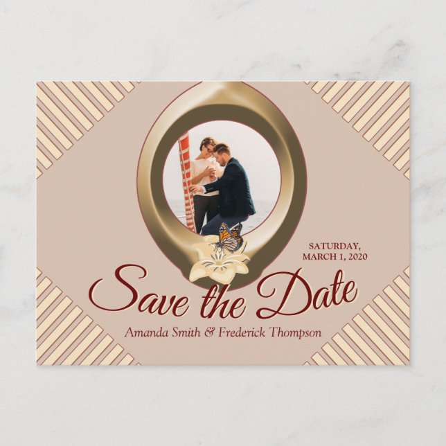 Tan - Marsala Wine & Modern Save the Date Ankündigungspostkarte (Vorderseite)