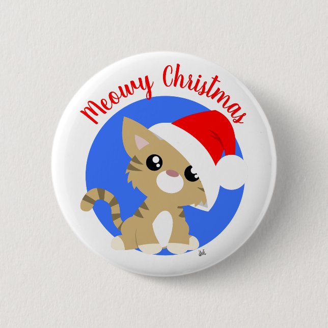 Tan Meowy Christmas Kitty Button (Vorderseite)
