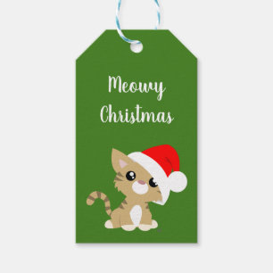 Tan Meowy Christmas Kitty Gift Tags Geschenkanhänger