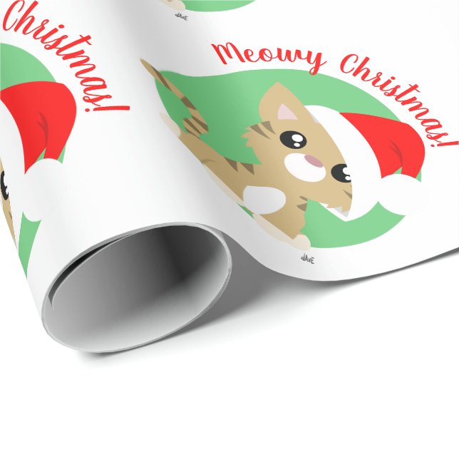 Tan Meowy Christmas Kitty Wrapping Paper Geschenkpapier (Rolleneckpunkt)