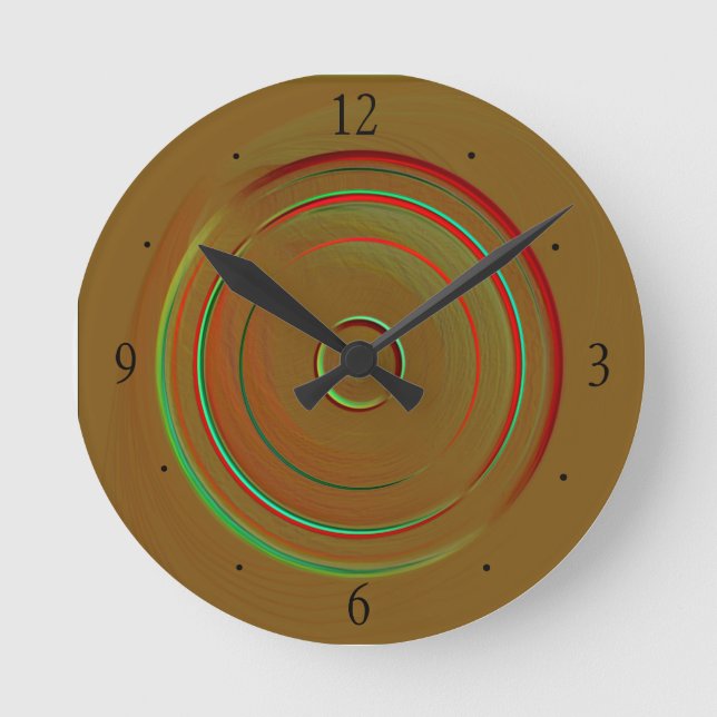Tan mit Neon Multicolored Red Lime Green Center Runde Wanduhr (Vorderseite)