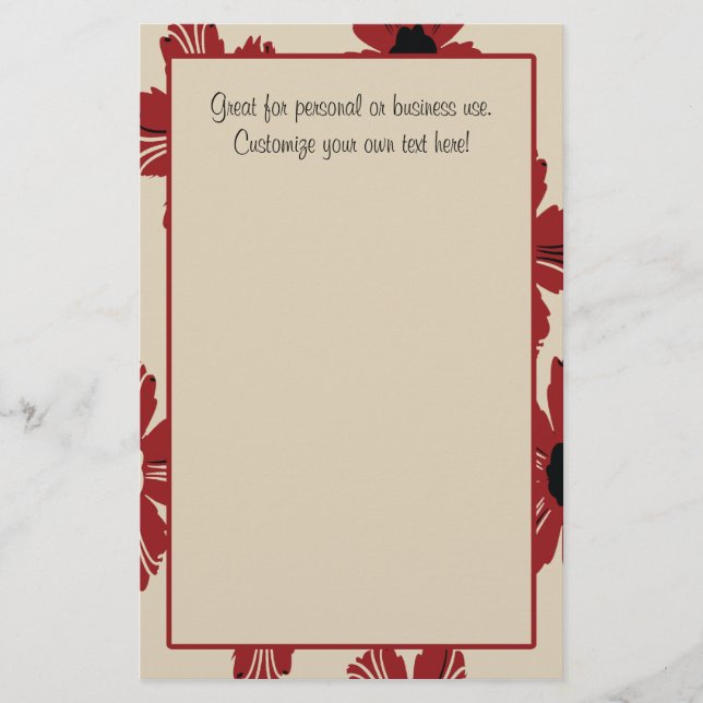TAN mit roter Blumengrenze Briefpapier (Vorderseite)