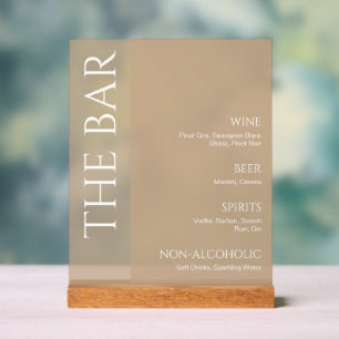 Tan Neutral Two Tone Wedding Bar Menu Acrylschild