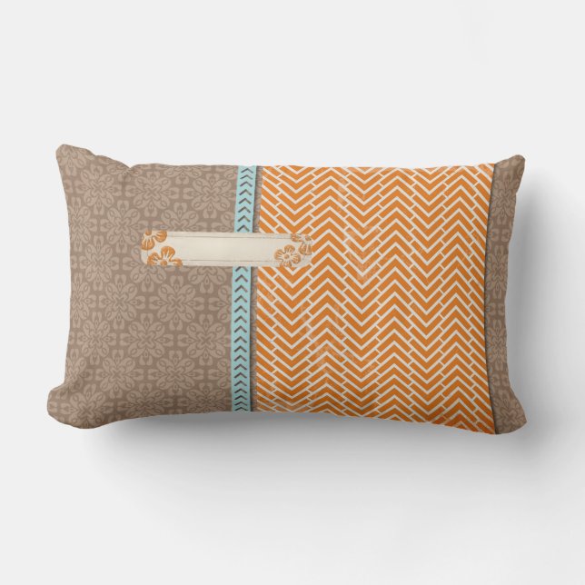 Tan, Orange und Blue Lumbar Throw Kissen (Vorderseite)