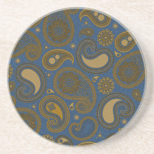 Tan Paisley Muster auf blauem Stoff Getränkeuntersetzer