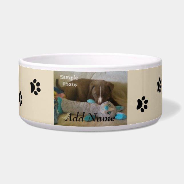 Tan Paw Prints Personalisiert Foto Pet Bowls hinzu Napf (Vorderseite)
