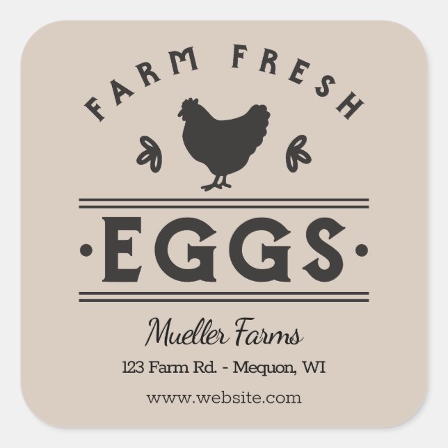 Tan Personalisiert Farm Frischeier Quadratischer Aufkleber (Vorderseite)