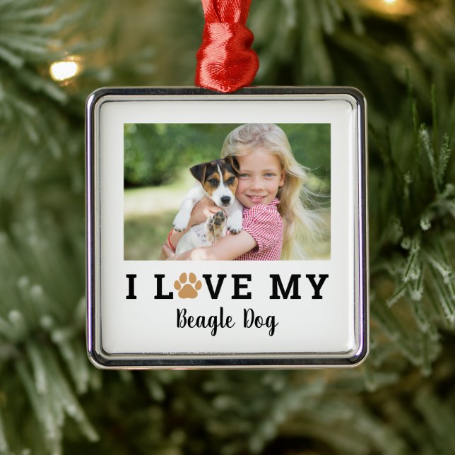 Tan Pet Paw Print Custom Dog Rasse Foto Ornament Aus Metall (Baum)
