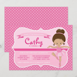 Tan Pink Ballerina Birthday Einladung
