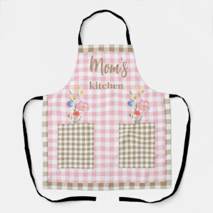 Tan & Pink Gingham Wildblume Mama Küche II Schürze