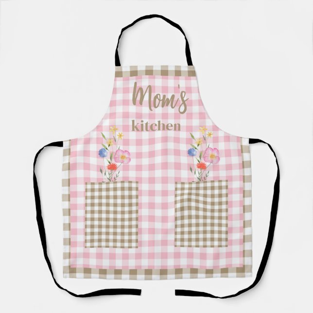 Tan & Pink Gingham Wildblume Mama Küche II Schürze (Vorderseite)