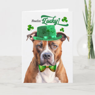 Tan Pit Bull Dog Feelin' Lucky St Patrick's Day Feiertagskarte