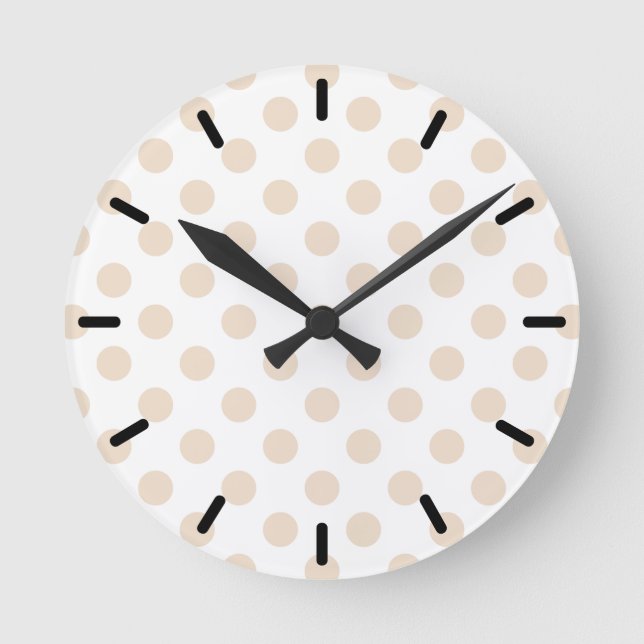 Tan-Polka-Punkte Runde Wanduhr (Vorderseite)