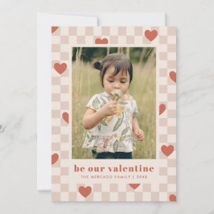 Tan Red Checkerboard Herz Valentine's Day Card Einladung