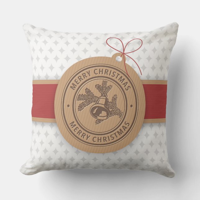 Tan & Red Christmas Ornament mit Datum Kissen (Vorderseite)