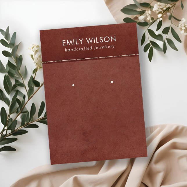 TAN RED LETHER TEXTURE STUD EARRING DISPLAD KARTE (Von Creator hochgeladen)