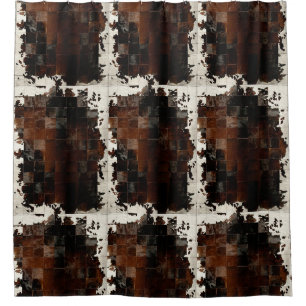 TAN-Rindleder-Patchwork-Druck Duschvorhang